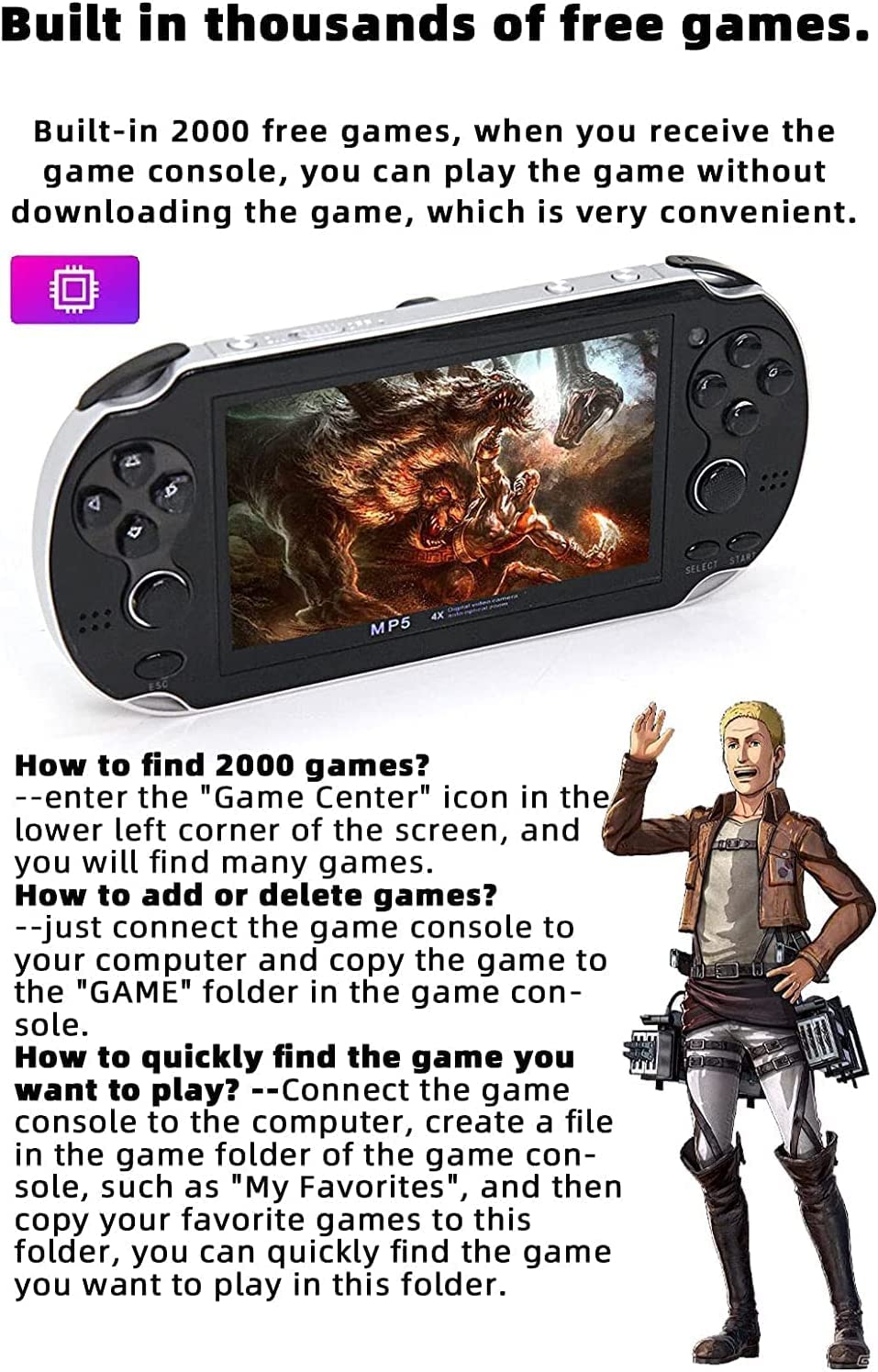 CHROX Console per Videogiochi Portatile, X9-S 8G Oltre 10.000 Giochi Integrati Schermo HD da 5,1 Pollici, Regalo di Natale per Bambini