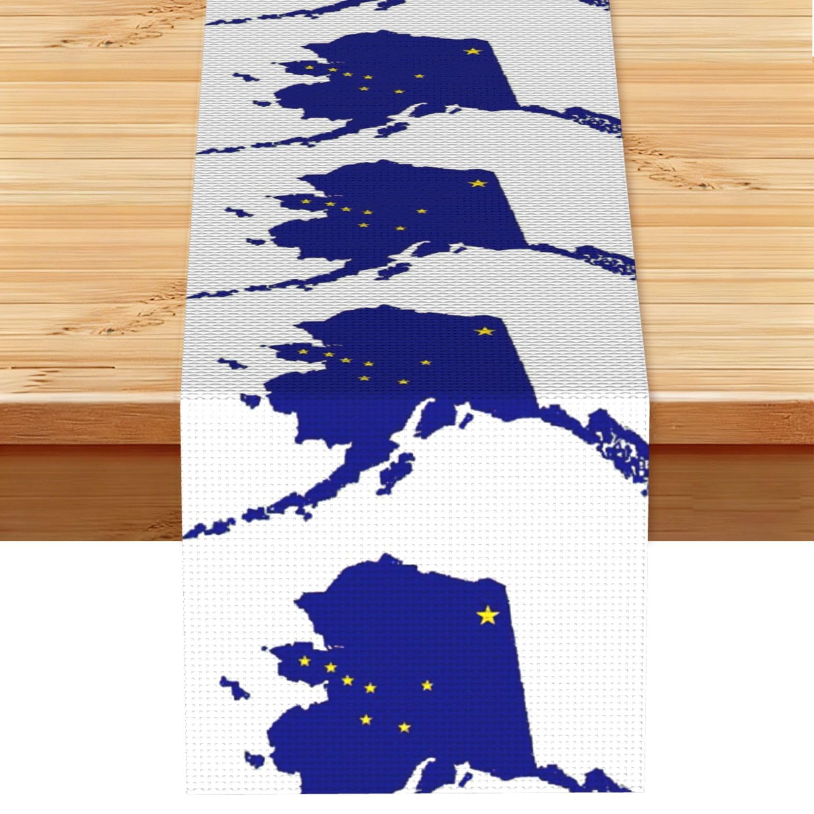 Alaska state Flag Map Printed Table Runner 13 x 72, Wrinkle Resistant Decor for Dining Table Coffee Table Fireplace