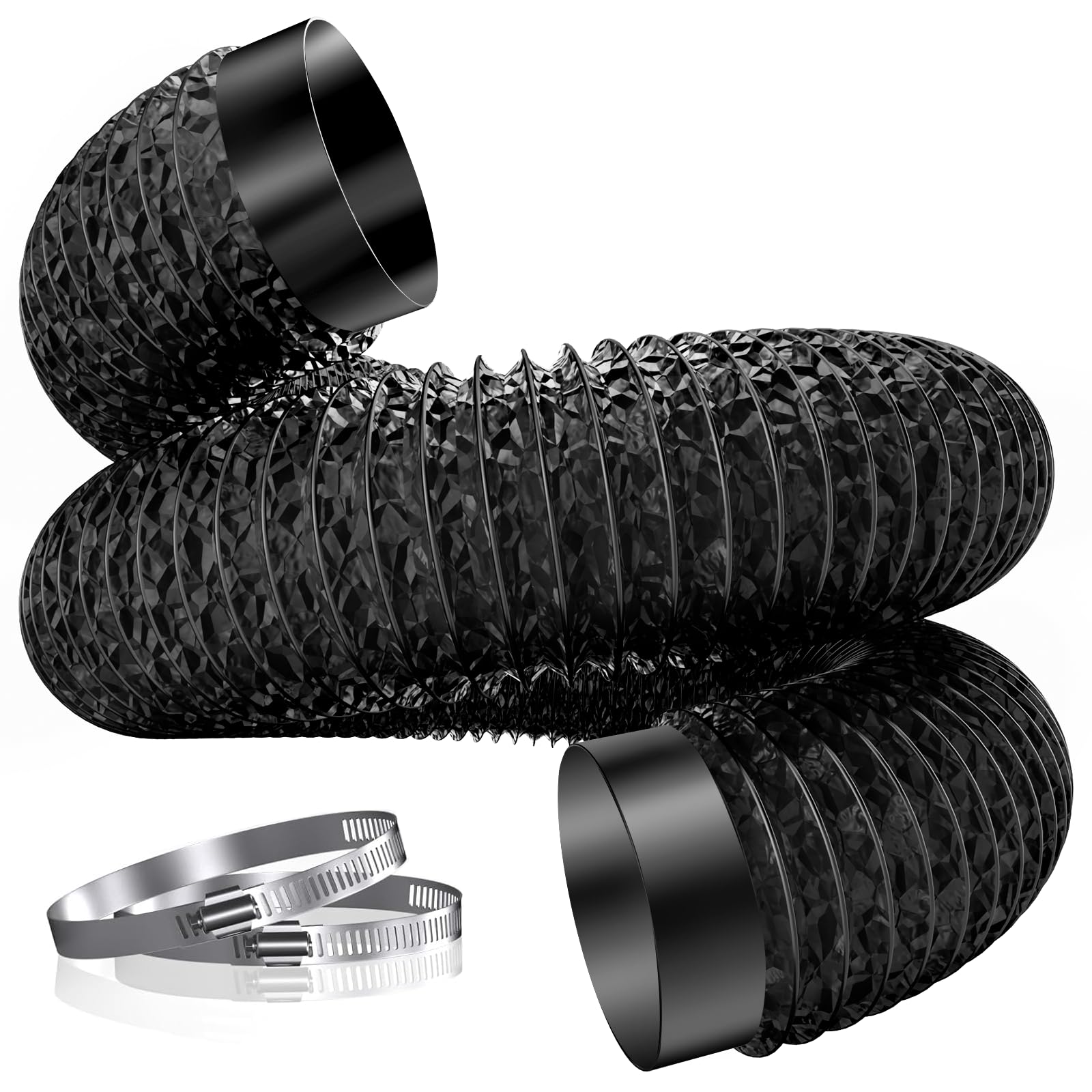 Hon&Guan Tubo de salida de 150 mm de diámetro, tubo de aluminio de PVC de 3 m con 2 abrazaderas para aire acondicionado móvil, secadora, ventilador de extracción, campana extractora, sistema de