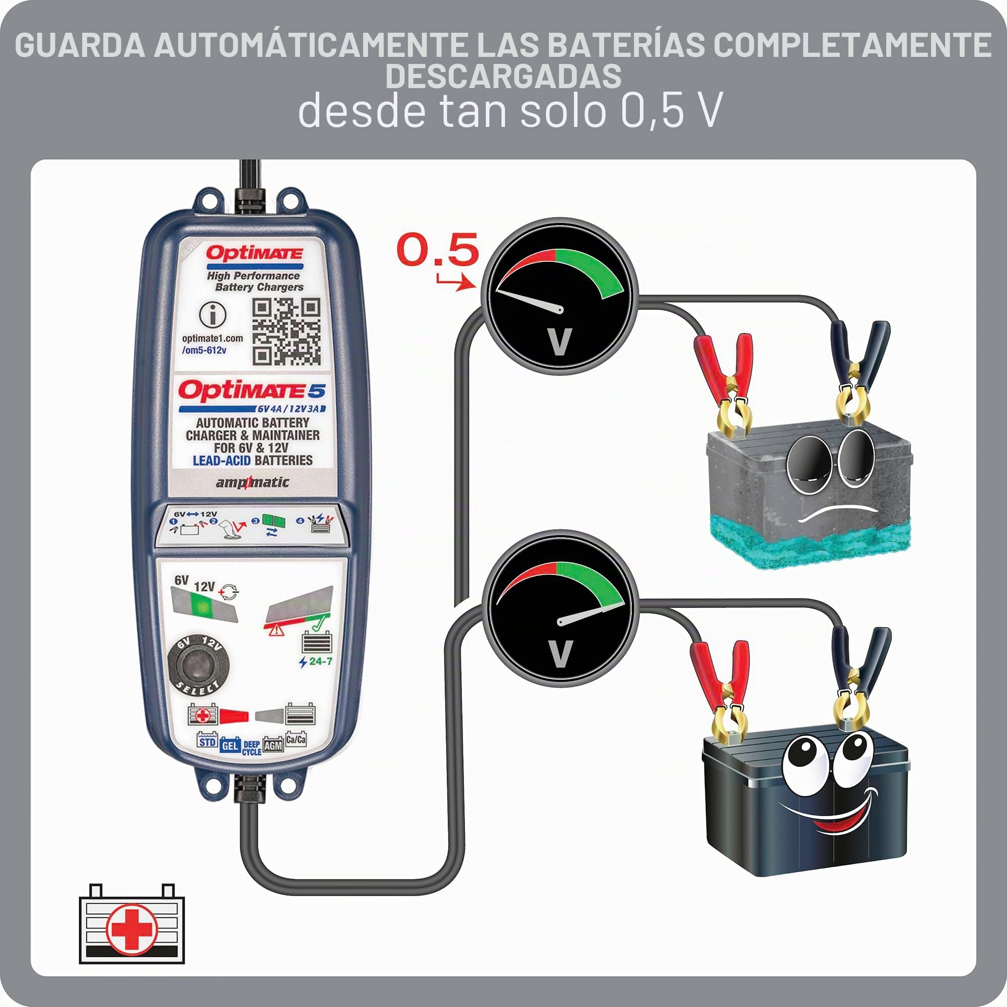 Optimate 5 Select 6V 12V Cargador de Batería Automático Inteligente para Moto Coche