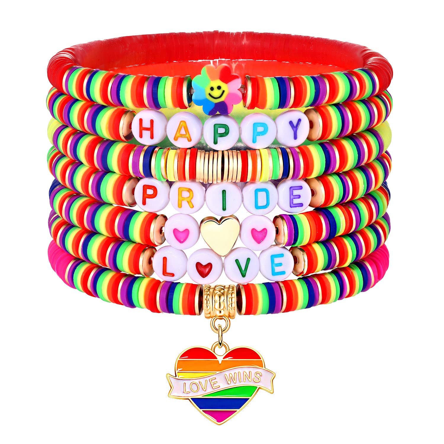 XOCARTIGE Surfer Heishi Bracelets for Women Stackable Rainbow Vinyl Disc Clay Beaded Stretch Bracelets Elastic Layering Friendship Bracelets Boho