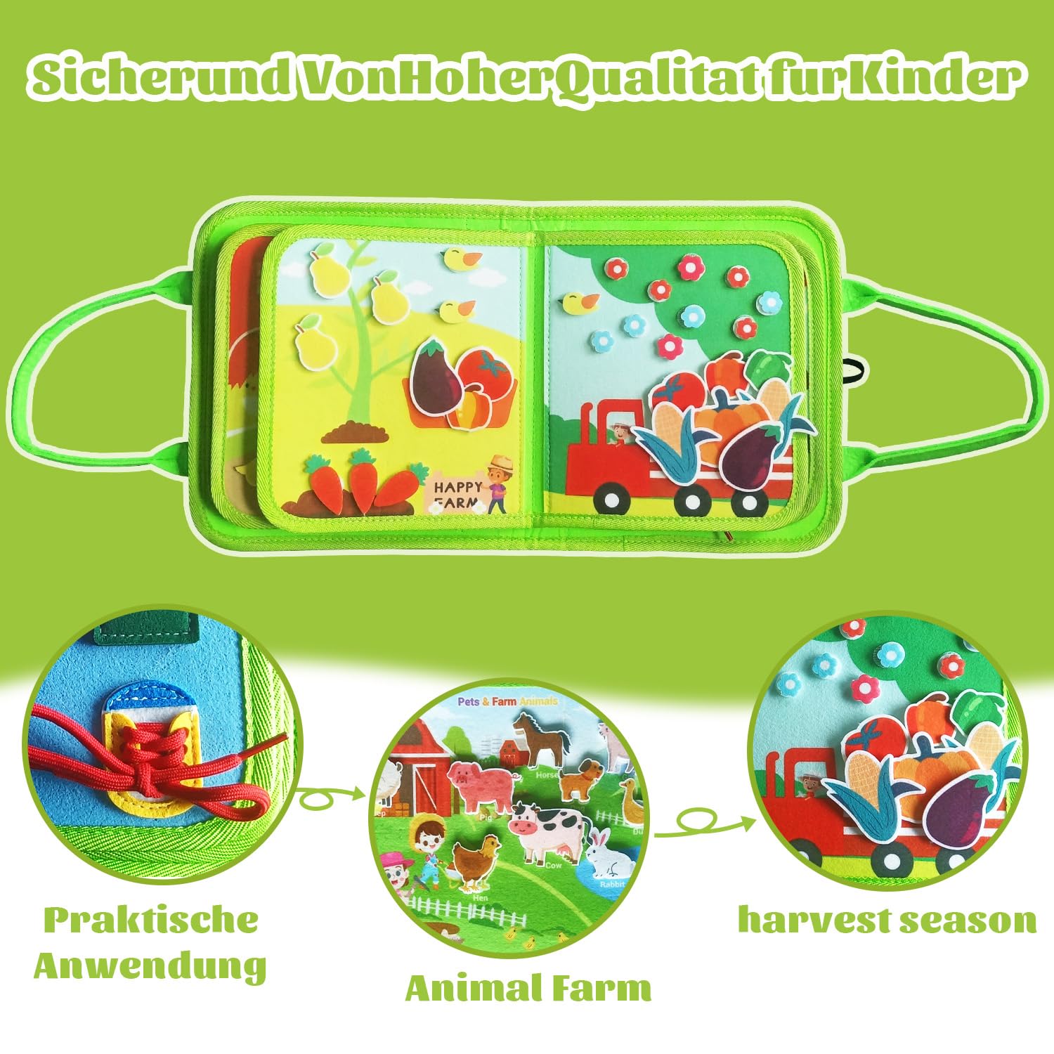 Busy Board ab 1 Jahr,Montessori Spielzeug ab 1 2 3 4 Jahr,Lernspielzeug Quiet Book Bauernhof ab 1 2 Jahr,Geschenke für Jungen Mädchen,Sensorik Spielzeug,Motorikspielzeug,Kinderspielzeug Activity Board