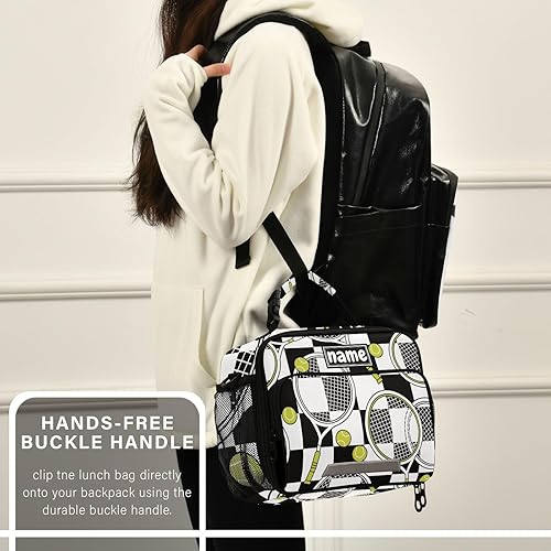 Miniatura 6 de Pelotas de tenis personalizadas, bolsa de almuerzo a cuadros en blanco y negro para niños y niñas, bolsas de almuerzo personalizadas con tu nombre,