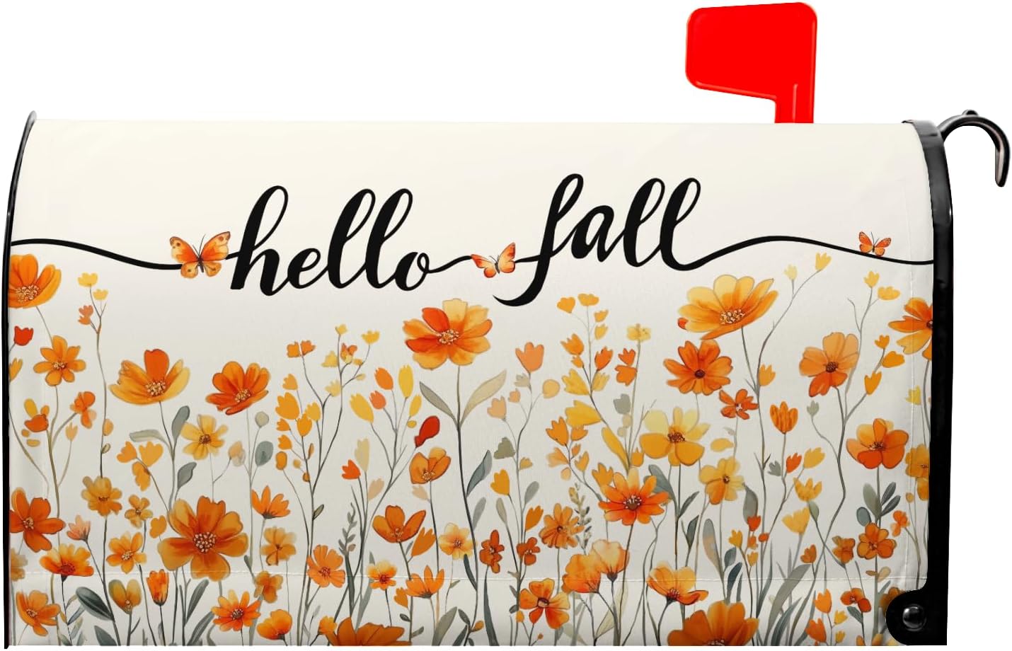 Hello Fall Floral Mailbox Covers Magnetic Autumn Orange Daisy Flower Mailbox Cover Standard Size 21 x 18 Inch Watercolor Wildflowers Farmhouse Mail Box Wraps for Farmhouse Garden Yard Decor