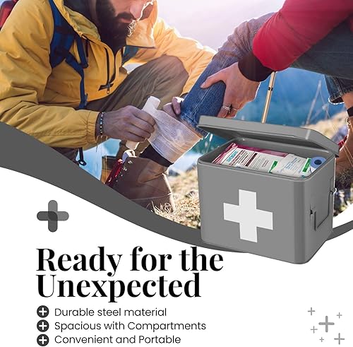 Miniatura 4 de Flexzion Caja de medicamentos, caja de farmacia doméstica, 13.0 x 8.3 x 7.5 in, caja de almacenamiento de medicamentos de metal para emergencia,