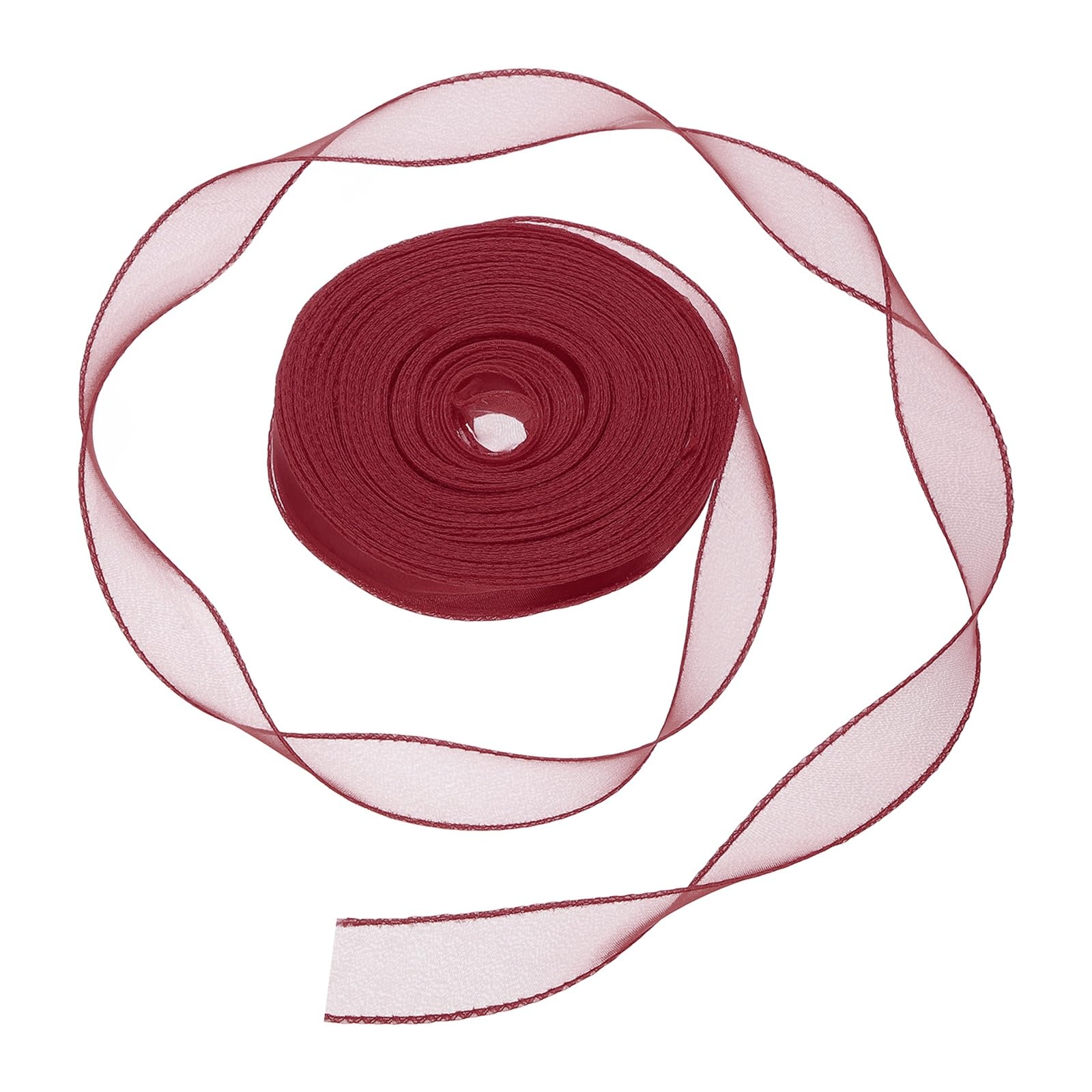sourcing map Iridescent Organza Ribbon (2.5cm x 30 Yards/27m, Wine Red) Shimmer Fishtail Fabric Ribbons - Sparkly Practical, for Wedding Party Cake Flower DIY Decorations
