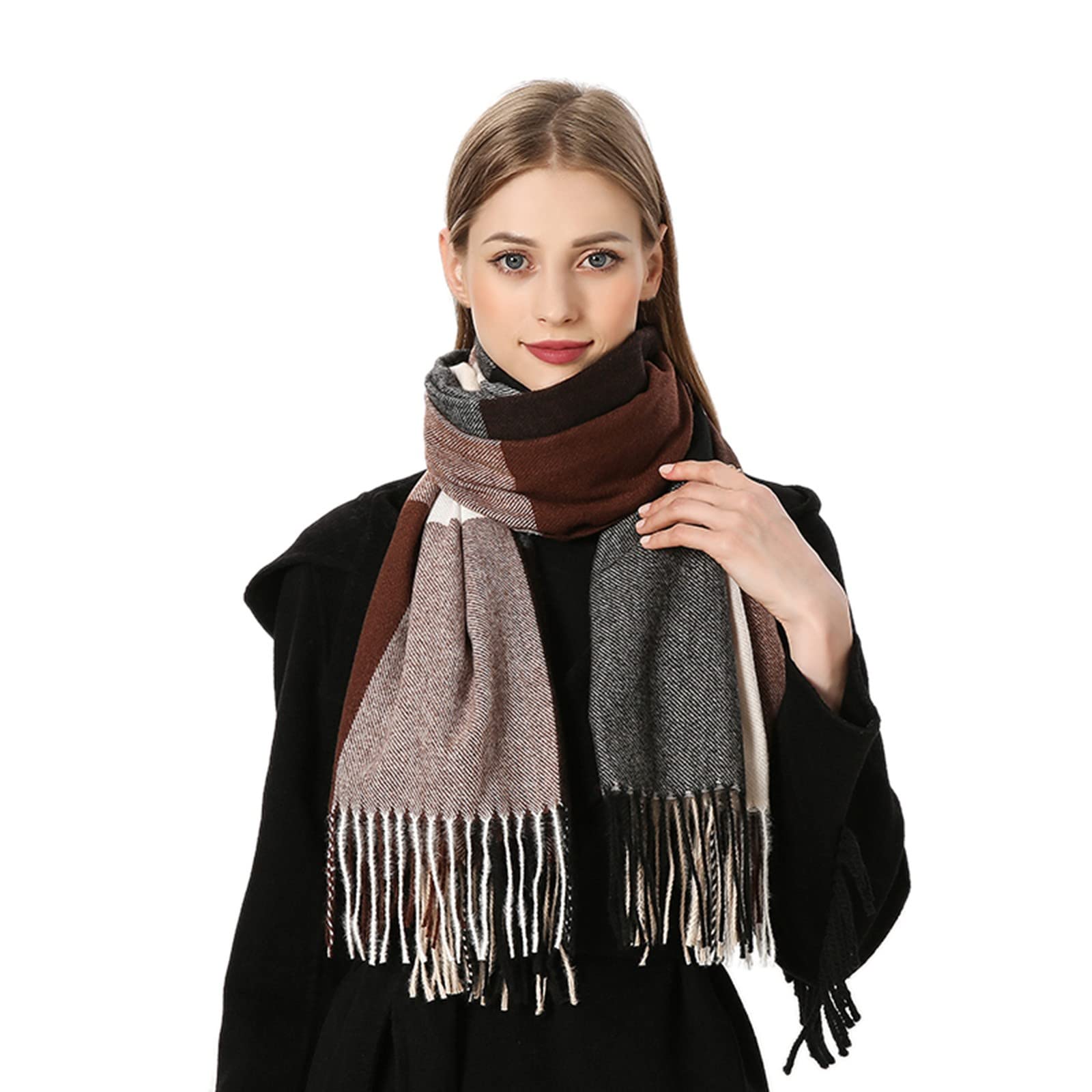 Bufanda De Cachemira Mujer Diseñador Elegante Bufanda De Cachemira Ligera Foulard Suave Grande Estola De Invierno Chal De Lana Grande Pashmina A Cuadros Cálido (G TO)