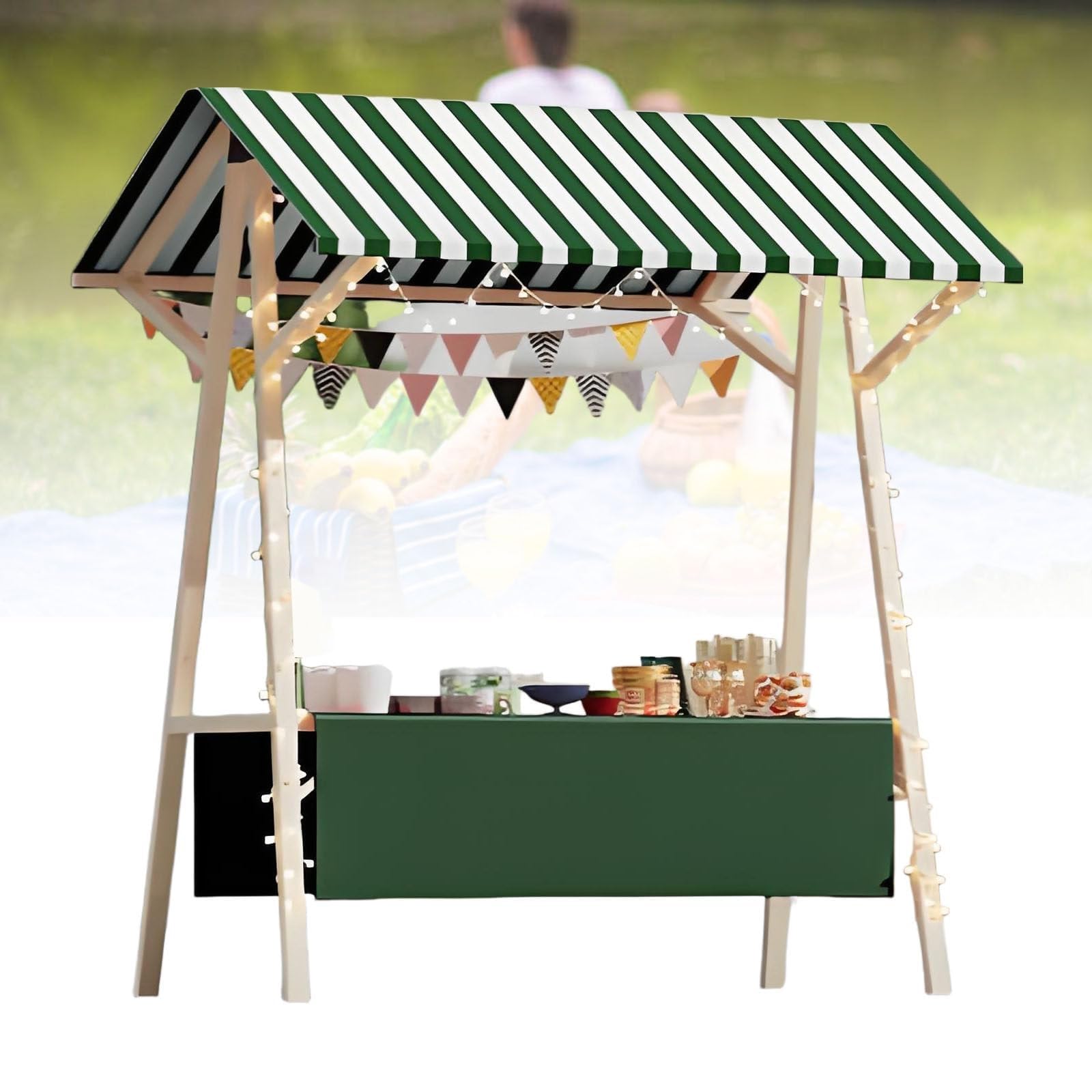 Carrello da esterno in legno su ruote, facile da montare, per feste, compleanni, matrimoni, colore verde, 47.2in / 120 cm