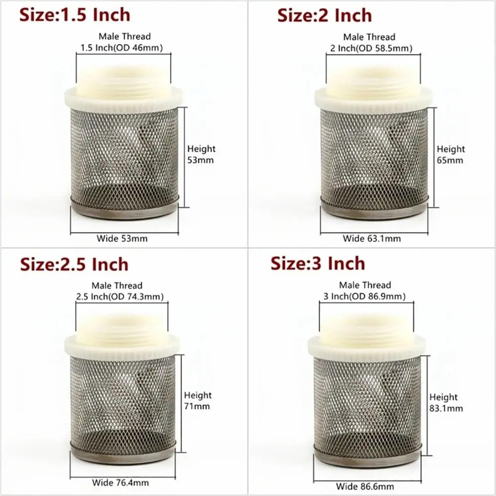 Myjka ciśnieniowa, filtr z króccem do węża ze stali nierdzewnej 3 szt. Wielowymiarowy ekran siatkowy perkolatora do wody gazowej(1.2 Inch,1.2 inch)