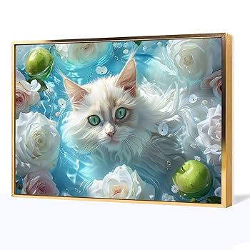 白猫の風景画　美術品　海の見える風景 白猫の風景画 美術品 海の見える風景