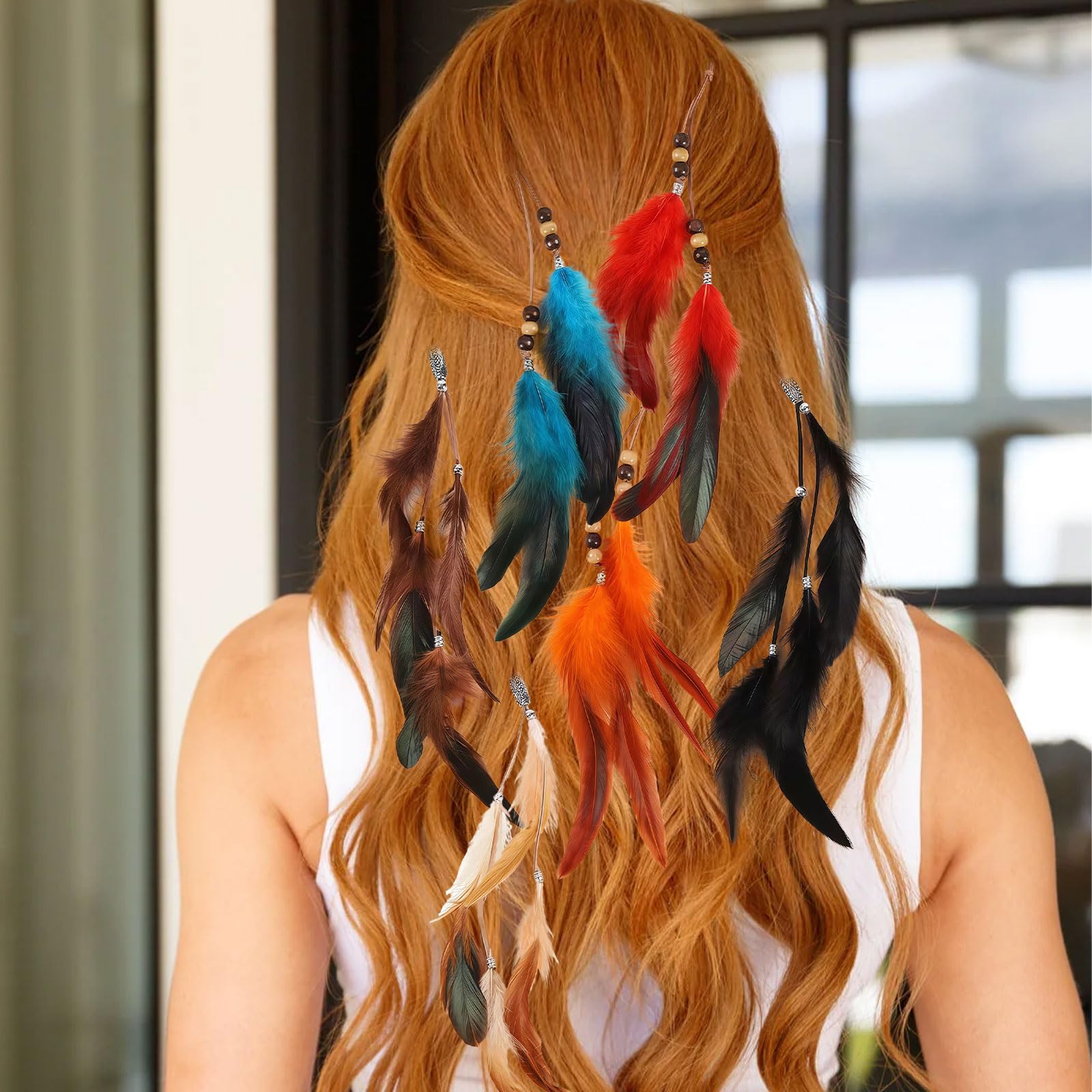 SSKHE Klips do włosów z piórami, boho, akcesoria DIY, ręcznie robione przedłużanie włosów, pióra, hipisowska spinka do włosów, nakrycie głowy dla kobiet, dziewcząt, ręcznie robiona spinka do włosów
