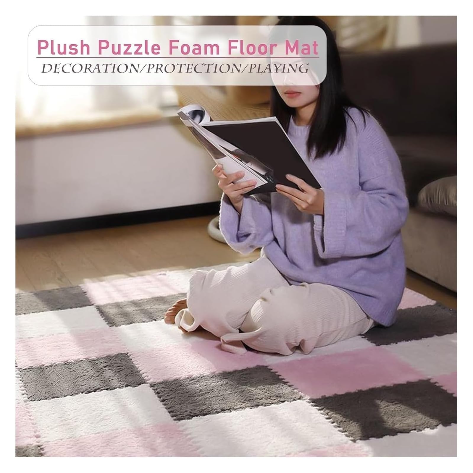 10-częściowe maty podłogowe do układania puzzli, takie jak dywaniki, piankowa mata podłogowa(Pink+gray+black,0.39 inch)