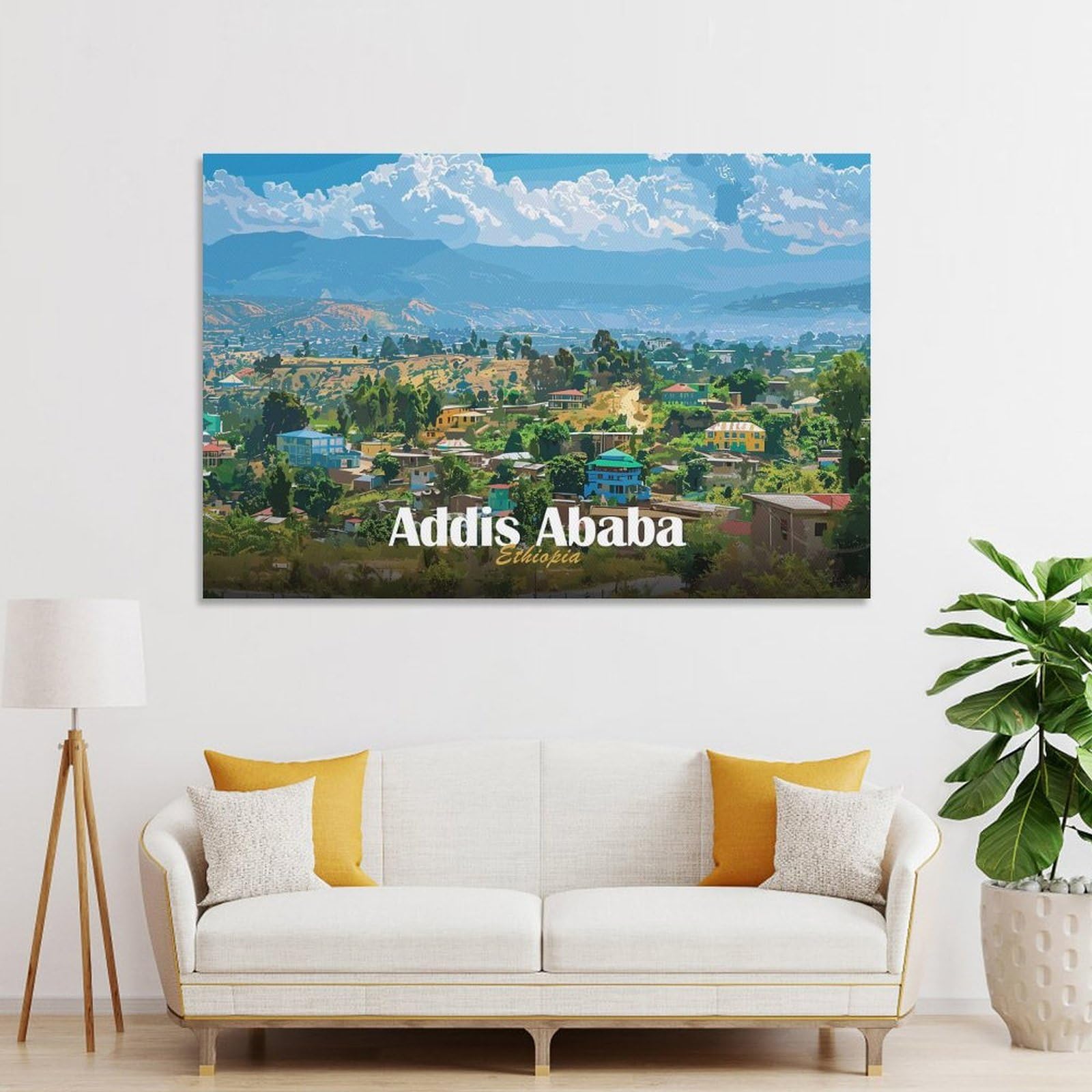 Junmoney Unframe-Style-20 Addis Ababa Cityscape Canvas Wall Picture, 20X30inch(50X75cm), For Study, Office Or Focused Interiors, Home Office Artwork With Decorative Appeal
