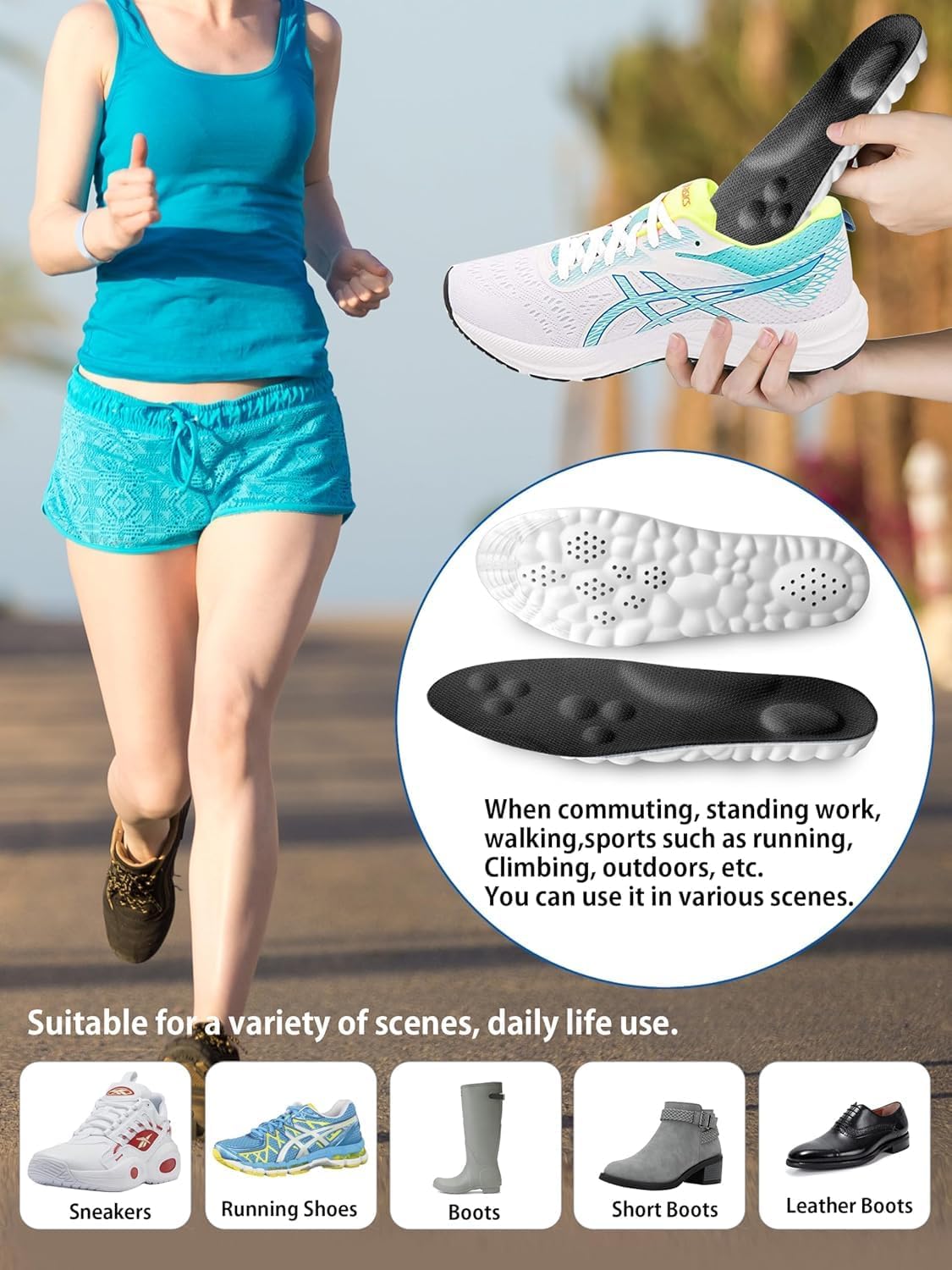 4D Cloud Insoles for Men and Women, Arch Support Insoles, Memory Foam Insoles, Steppers Insoles Size 13 Shock Absorption and Cushioning Sports Shoe Insoles (Black, XLL-Men 12-13(12.4 Inch) - Image 6