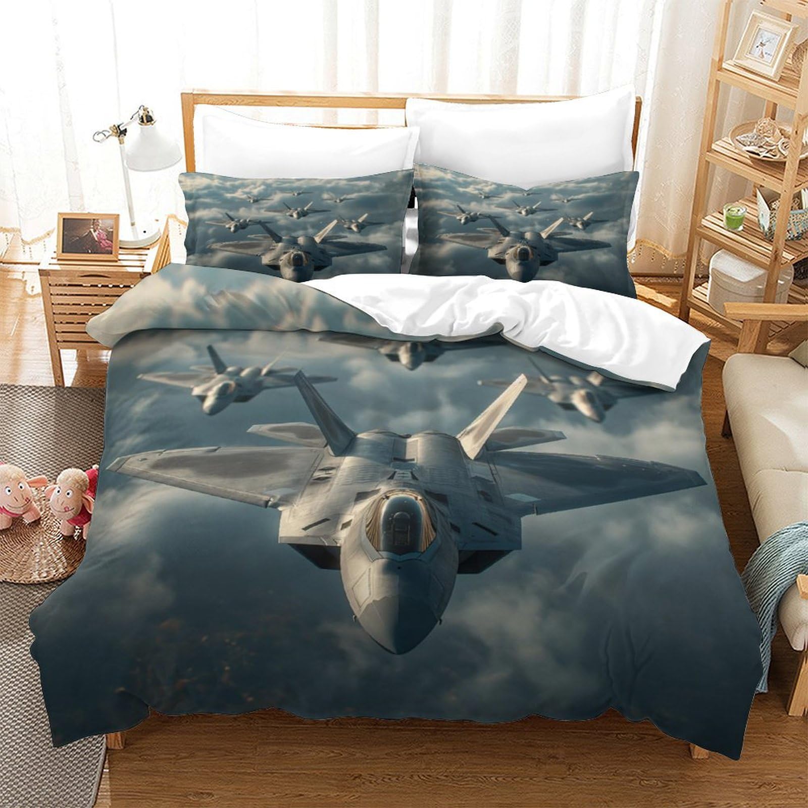 P1S9U7W5Y 3D Printed Jet Fighter Motif Duvet Cover Set 3pcs Microfiber Aircraft Bedding Set Double（200x200cm）