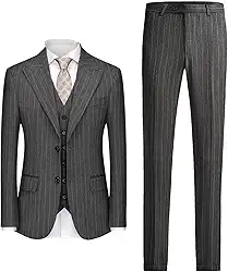 Terno masculino listrado de 3 peças, ternos de negócios clássicos para casamento, formatura, smoking, colete e calça com dois botões