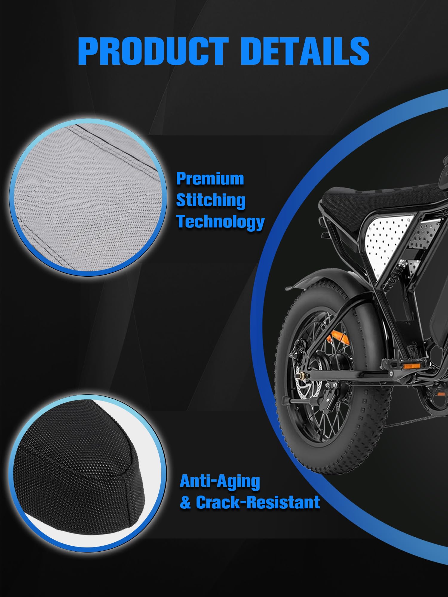 Housse de siège antidérapante Compatible avec Ridstar Q20 E-Bike, vélo électrique, Housse de siège Souple Noire