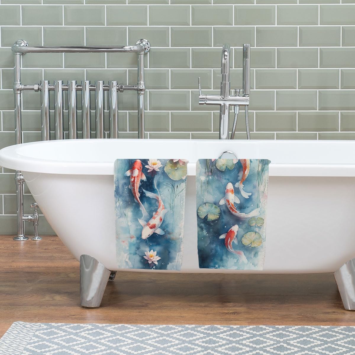 Koi Fish Hand Towels Highly Absorbent Watercolor Japanese Carp Pond Lotus Leaf Bathroom Kitchen Towels Set of 2 Face Towels for Bathroom Gym Hotel Sport Decor Gifts for Women Man 14"x28" - Image 6