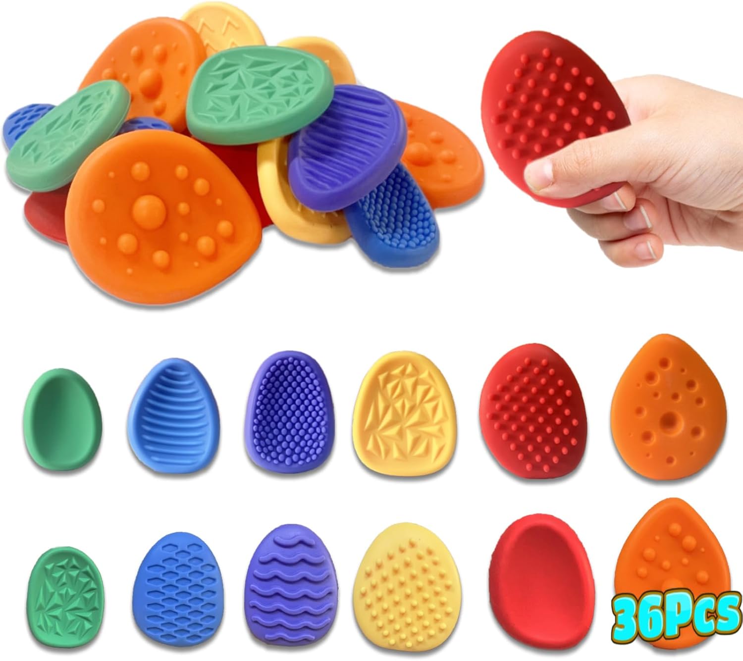 36pcs Color Random Fidget Toys Sensory Stone for Kids，Textured Soft Worry Stone for Autism Kids Calming – Fidget Stress Toys for Students Anxiety Relief – Small Prizes Fidget Toys