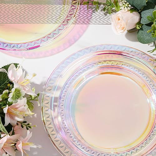 Miniatura 8 de Enjoylife - 60 platos de plástico desechables, platos plásticos de arcoiris, para cumpleaños, incluye 30 platos para comida, 30 para ensalada, 60