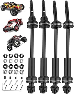 RCMYou RC Stainless Steel Drive Shaft CVD Upgrades Part for 1/10 Slash VXL 4X4,Rustler VXL 4X4,Stampede VXL 4X4,Hoss VXL 4X4 4WD,4PCS Front Rear #45 Axles with Hex,Black