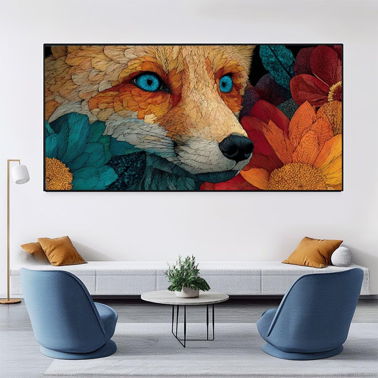 Peinture Numero Adulte Renards Peinture Numéro Chrysanthème DIY Coloriage par Numero Adulte 50x100cm avec Pinceaux et Acryliques, Sans Cadre, Kit Activité Manuelle Pour Décoration Maison Salon RB-19