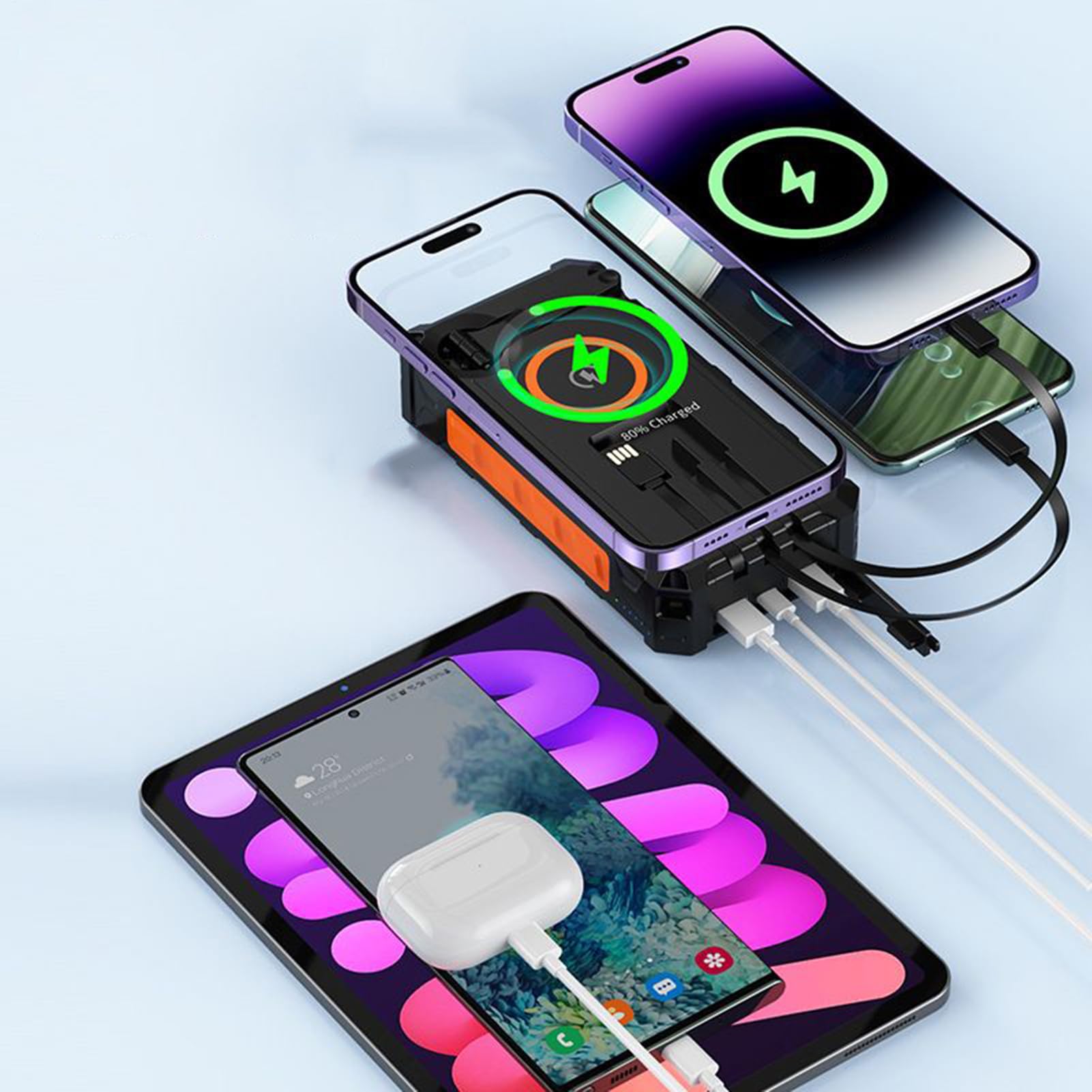 Caricatore Solare Power Bank Portatile Impermeabile Pieghevole Power Bank | Power Bank Caricatore Per Telefono Con Torcia Per Casa Viaggio Campeggio Pesca Uomo Donna Ragazzi R