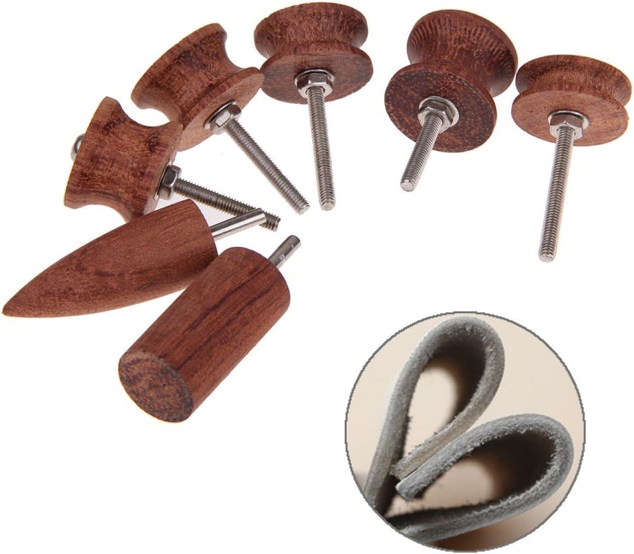 Ogrmar 7 Stlye Coco Bolo Leather Burnisher leather slicker Tool Electric Polished Head (Wood)