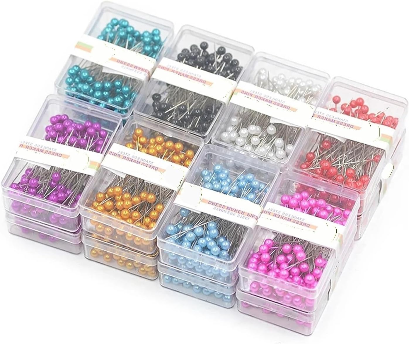 100Pcs 40mm Round Pearl Color Head Pins Stitch Straight Push Positioning Needle for Quilting Dressmaking DIY Sewing Craft(Light Blue)