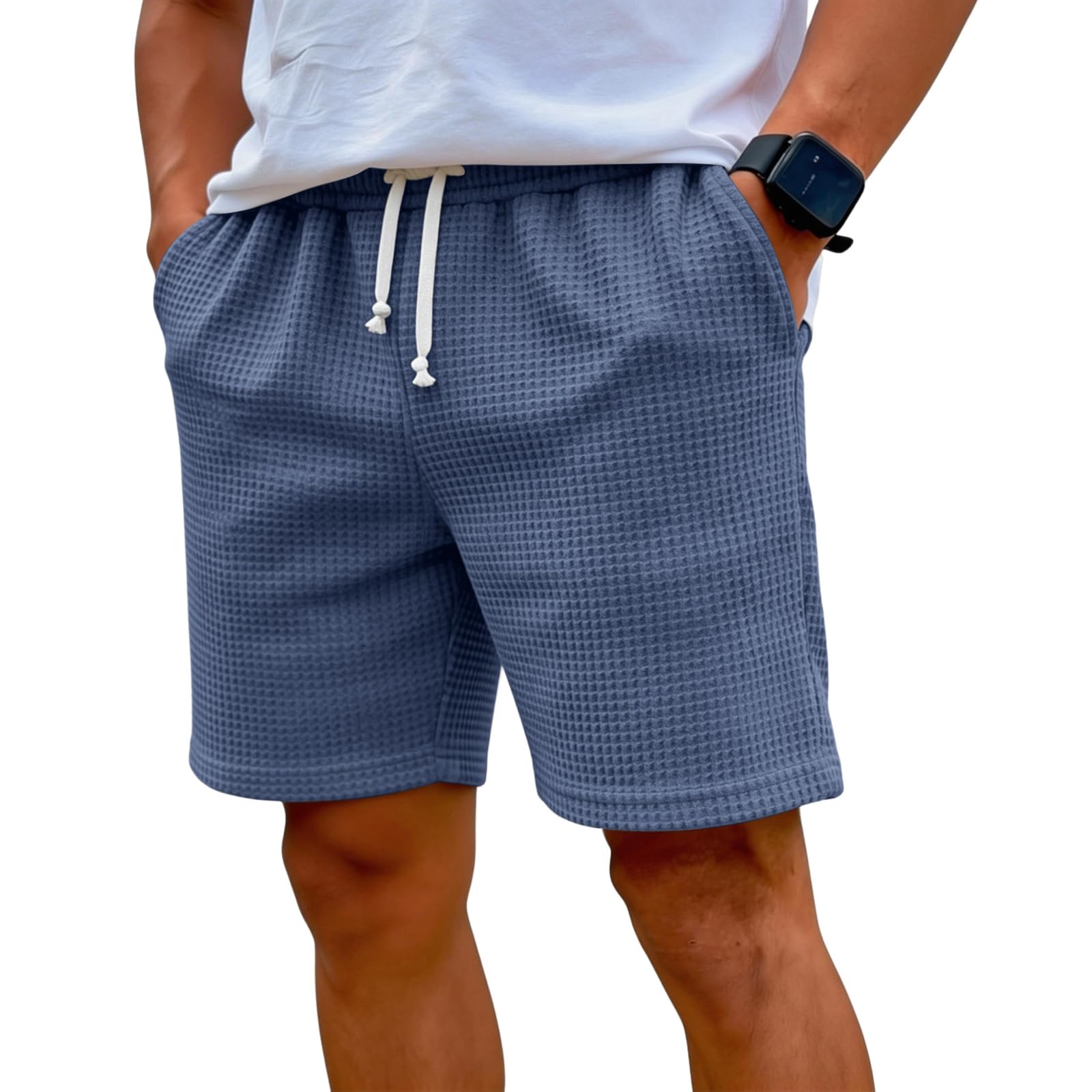 Short Homme Motif Gaufré Court Shorts Ete Sport Décontracté Bermuda Pantalon avec Poches et Cordon de Serrage