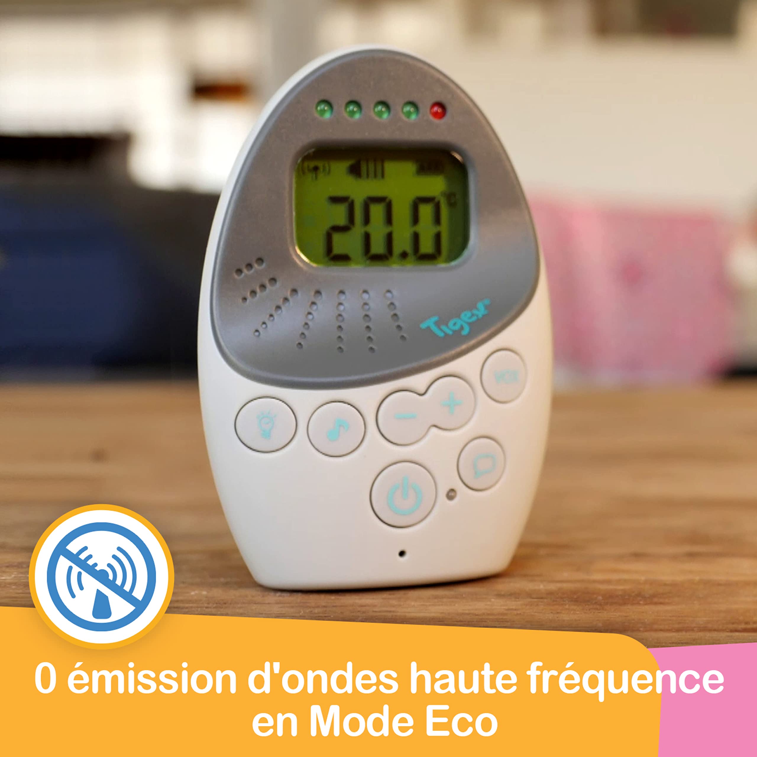 Tigex Babyphone Easy Protect Plus, Écoute-bébé Rechargeable avec mode Eco, Talkie-Walkie, Berceuse et Veilleuse