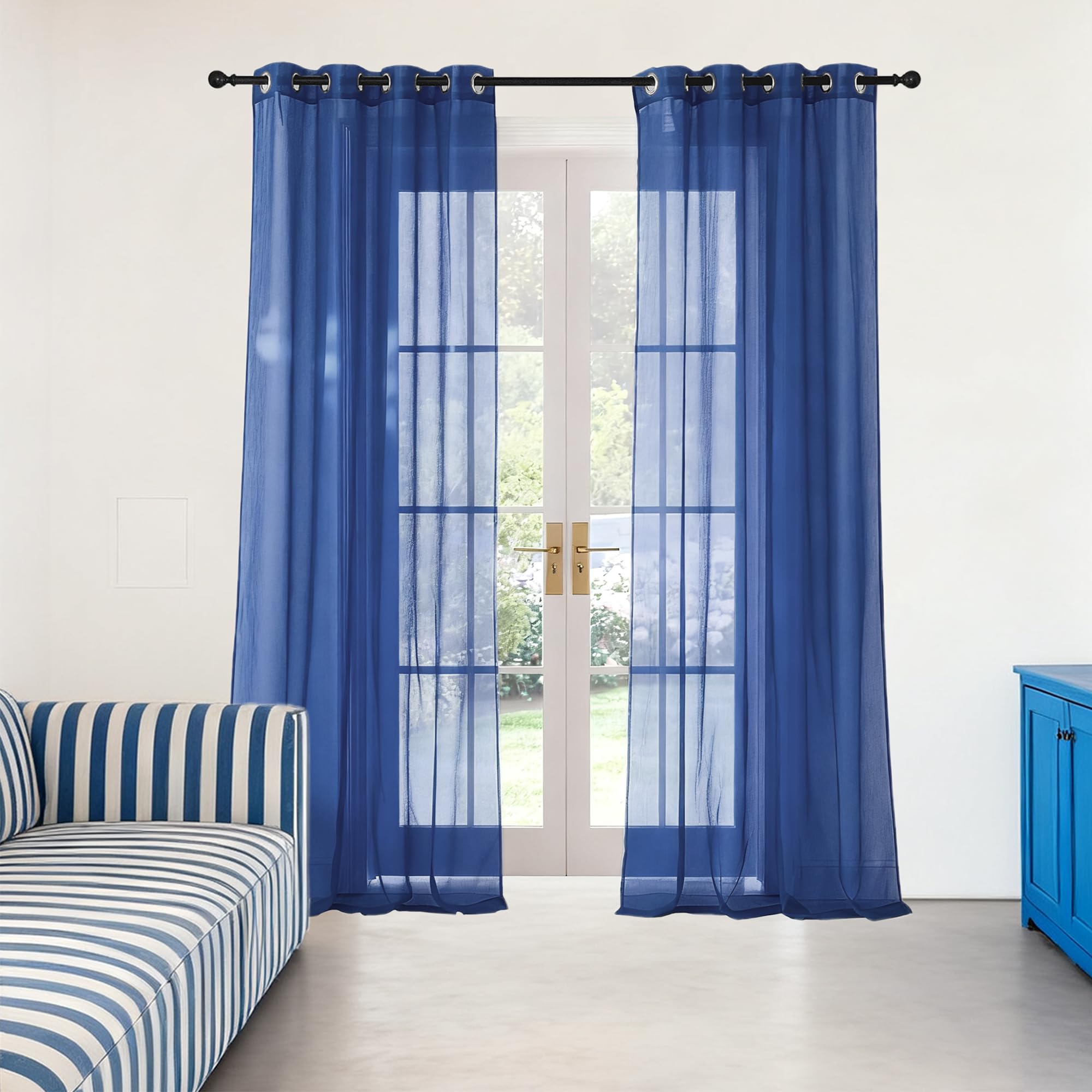 Rideau Voilage Salon Moderne et Chambre d'Enfant | Voile Doux Bleu Foncé 280x310 cm