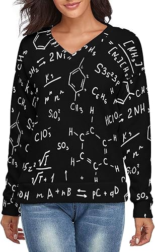 Science Chemistry Equation Womens V Neck Sweaters Long Sleeve Pullover Jumper Casual Sweater Tops