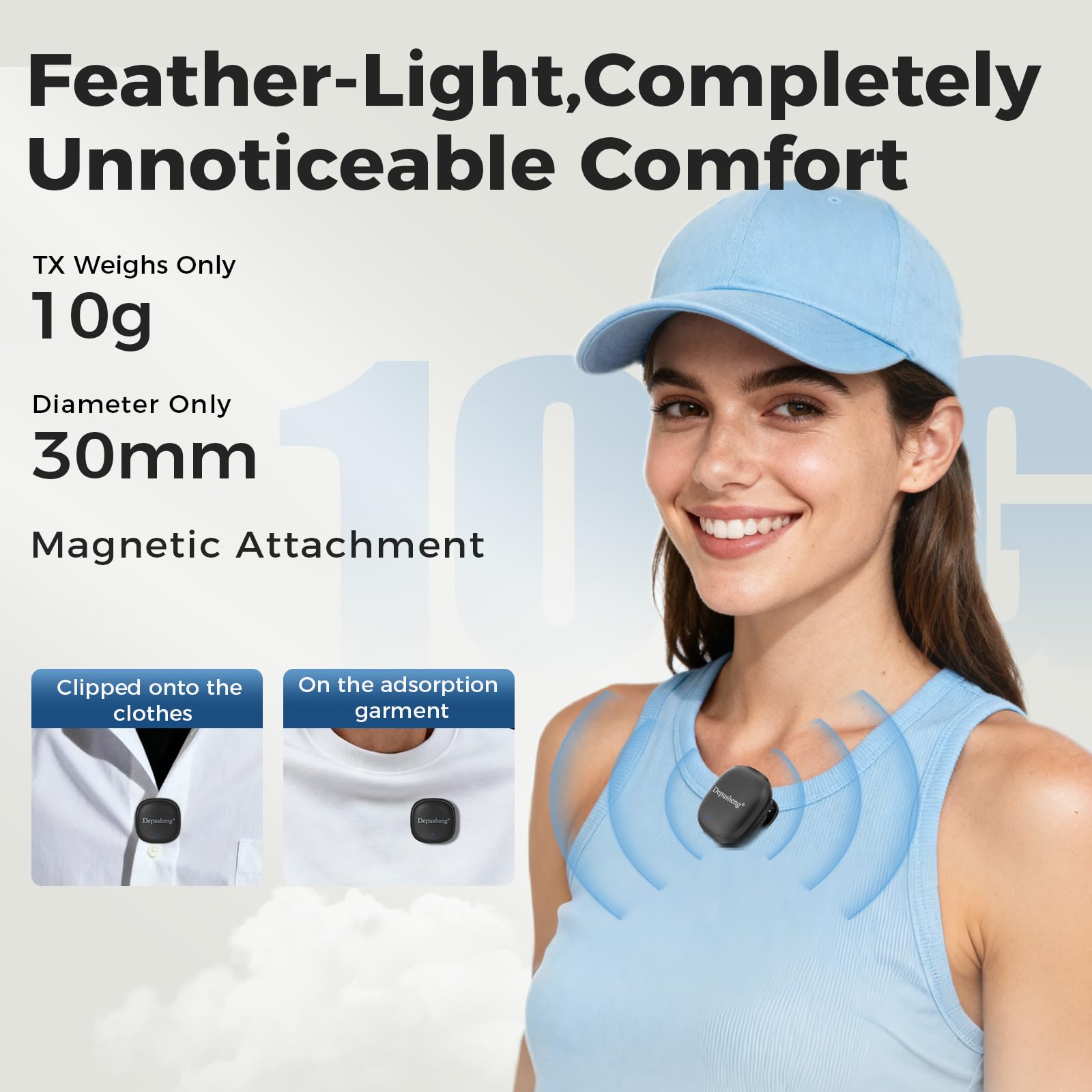 Depusheng V2 Lot de 2 microphones Lavalier sans fil pour iPhone, iPad et Android avec étui de charge, 8 heures d'autonomie, microphone à clipser pour enregistrement vidéo, vlogging, YouTube