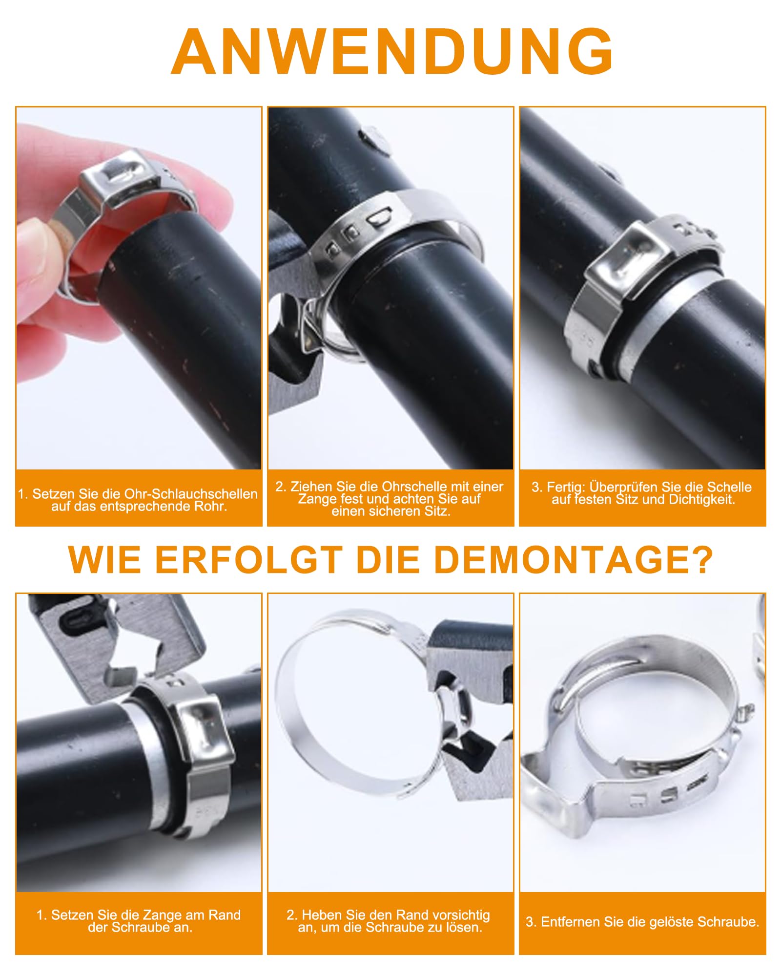 160PCS Schlauchschellen Set Edelstahl 304 mit Schlauchklemmenzange, 14 Größen (5,3-33,1mm) Einohr Schlauchklemmen Sortiment für Auto, Haushalt & Sanitär – Rostfrei & Auslaufsicher