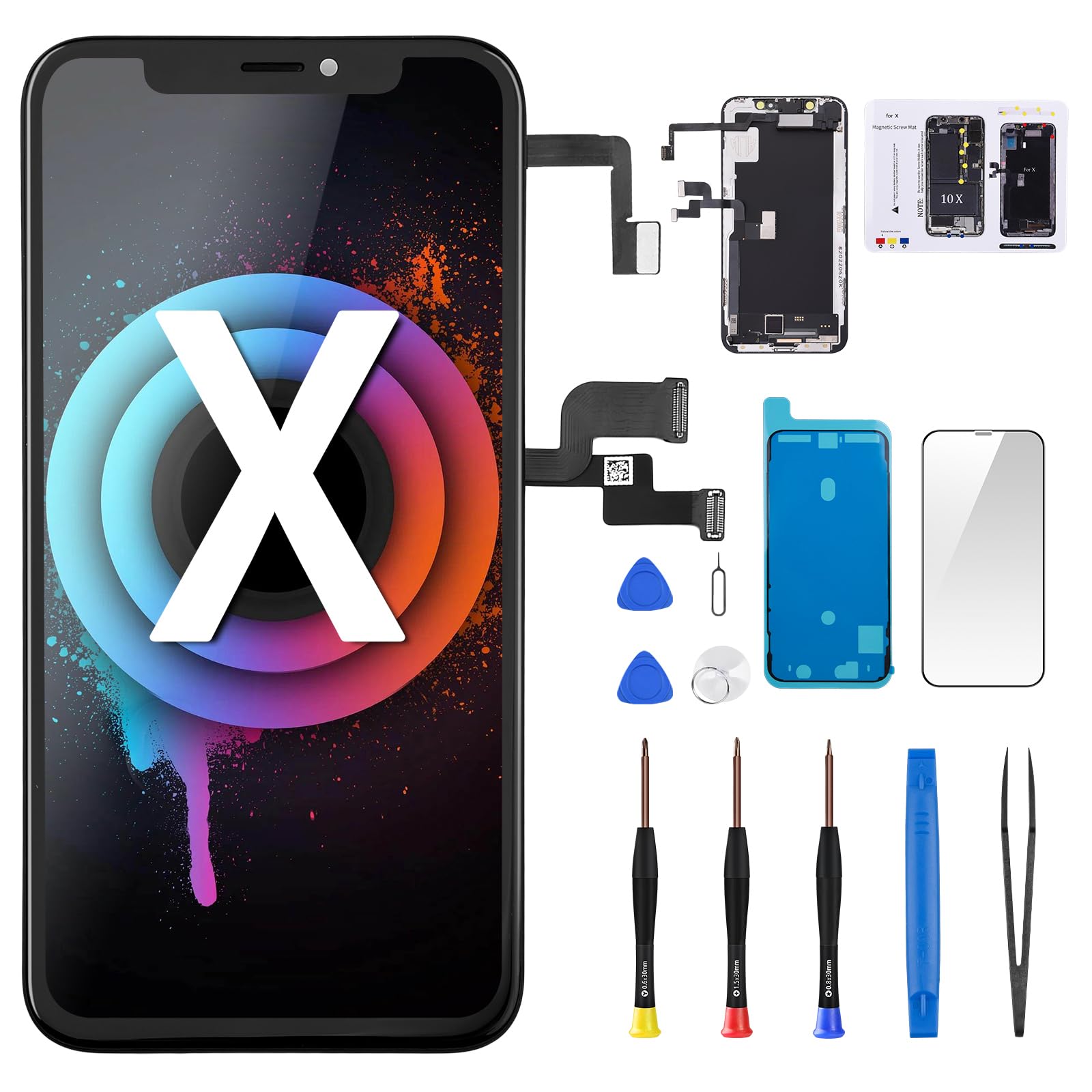 - for iPhone X Screen Replacement LCD 3D Touch Display Digitizer Full Assembly with Ear Speaker Proximity Sensor 5.8" for iPhone 10 Fix Tools Repair Kit Magnetic Screws Pad A1865 A1901 A1902