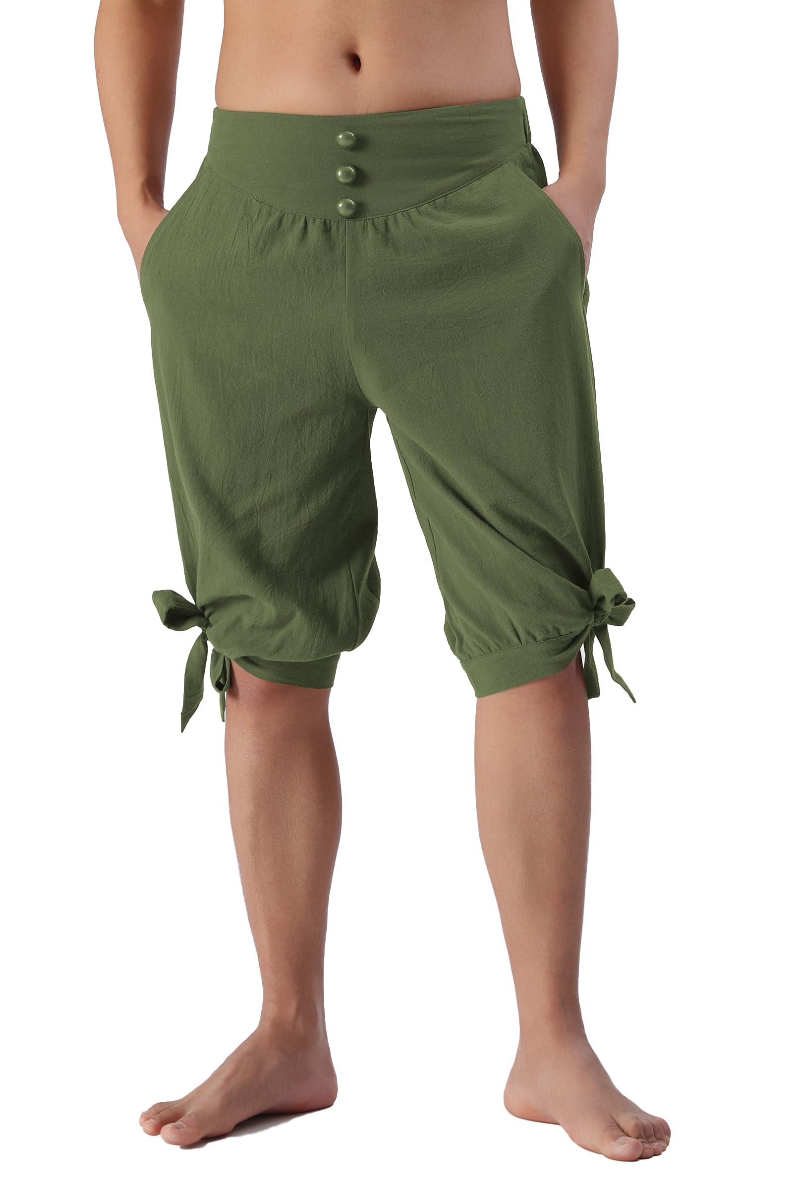 JIEFULL Men’s Renaissance Viking Pirate Shorts, Medieval Linen Banded Pants Halloween Colonial Costume