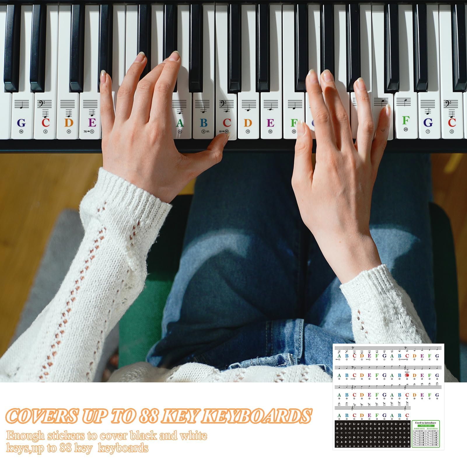 Adesivi per Tastiera o Pianoforte 88/76/61/54/49/37 Tasti, Etichette Trasparenti e Rimovibili, Piano e Tastiera Music Note per Bambini, Principianti e Tastiere Pianoforte