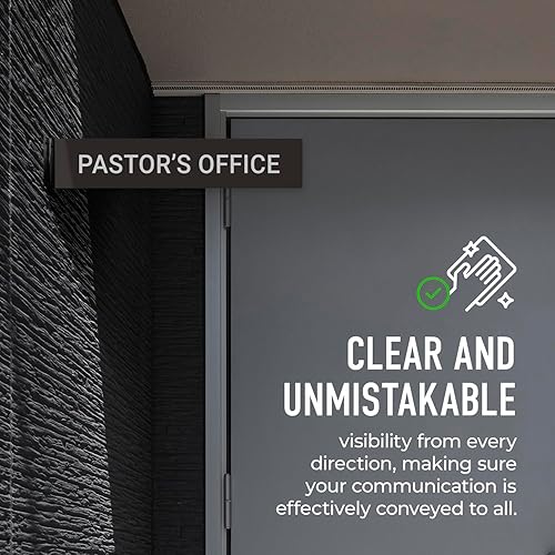 Miniatura 4 de Sigo Signs, Letrero de proyección de la oficina del pastor, doble cara, 2 x 10 pulgadas, ACM, con accesorio negro satinado de níquel cepillado,