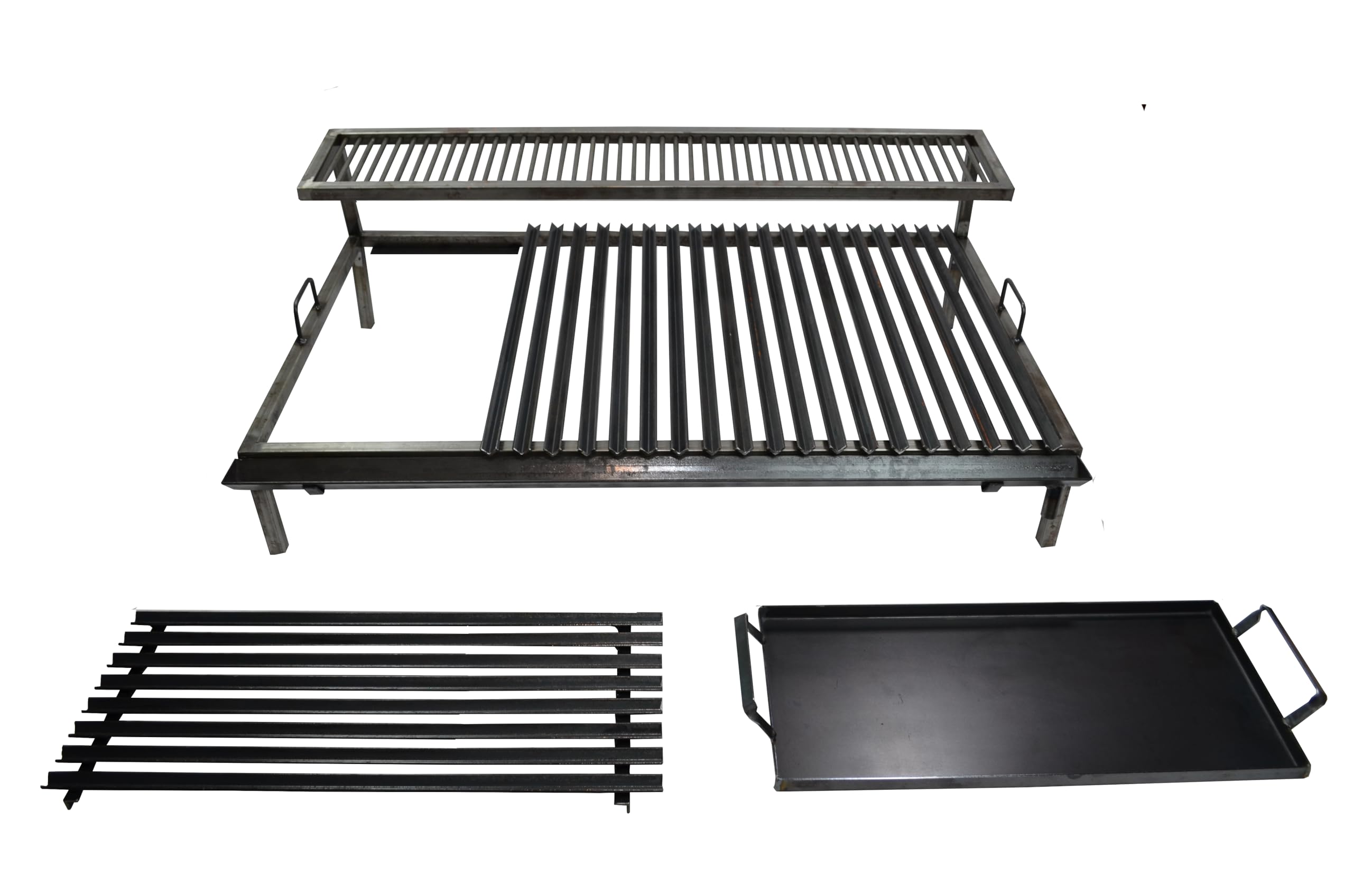 Premium Argentine Grill – Griglia in ferro angolare con manici e padella di scarico, Heavy Dutyl – BBQ – Emparrillado con manijas, Asado Argentino Sor pampa grill – (80 x 50 cm)