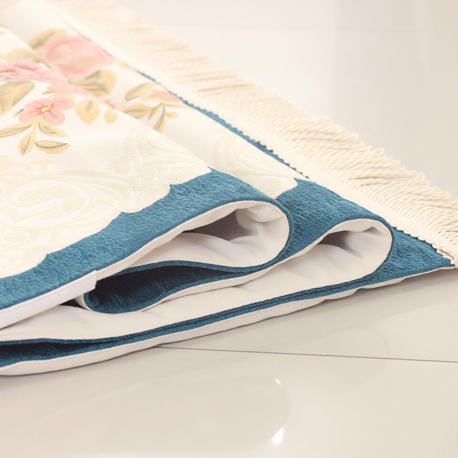 Tapis moderne brodé en chenilles 70 x 120 cm Base antidérapante Motif floral Tapis pour couloir, salle à manger, musulmans, prière islamique