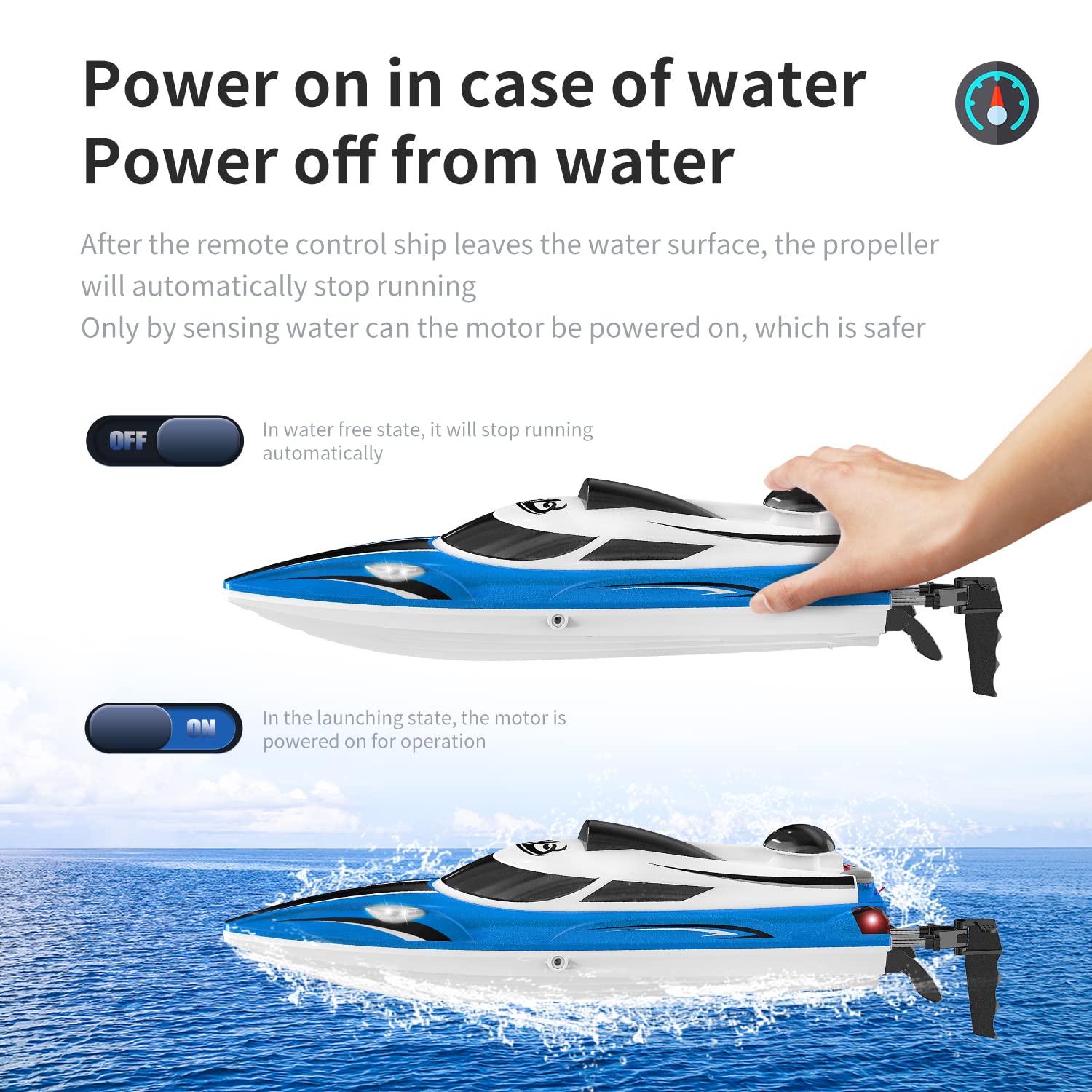 Barco de Velocidades a Prueba de Agua Control Remoto Impermeable Modelo de Juguete Bicicleta Eléctrica Yate L100 (Azul)