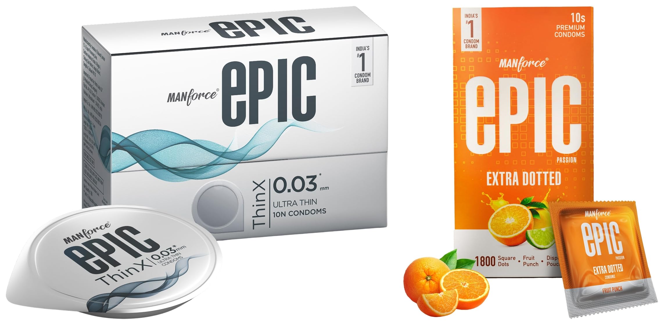 Manforce Epic Thinx & Epic Fruit Punch Flavoured Condoms for Men - 10 Count (Pack of 2)| Vegan| No Harsh Chemicals| With Disposable Pouch-image-25