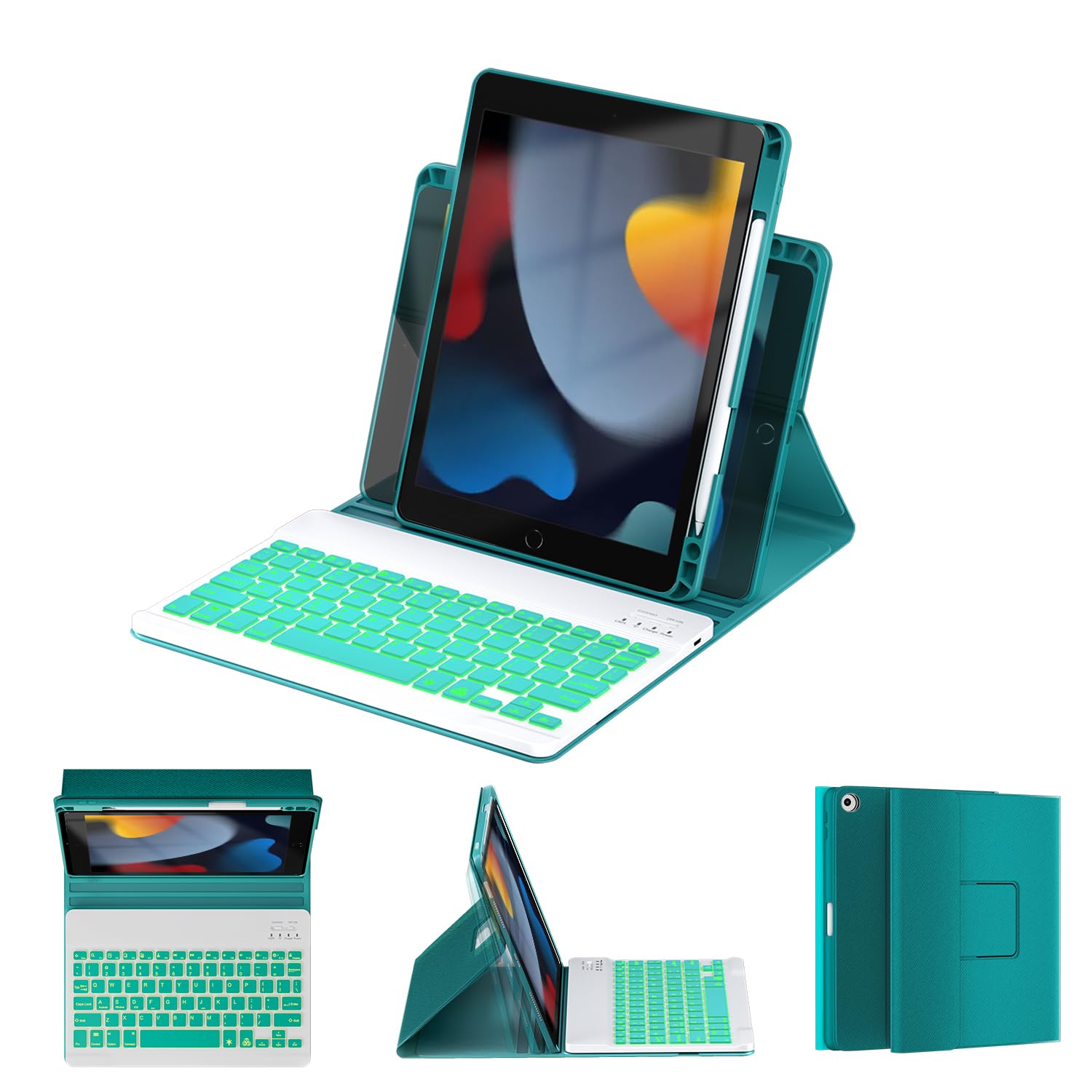 OYEEICE for iPad 9th Generation Case with Keyboard - Detachable Backlit Keyboard - 360 Rotatable Cover with Pencil Holder for iPad 9th/8th/7th Gen,