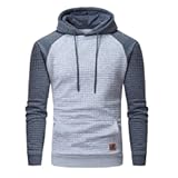 Men's Pullover Hoodies Plaid Jacquard Long Sleeve Drawstring Hipster Casual Hooded Sweatshirts with Kanga Pockets