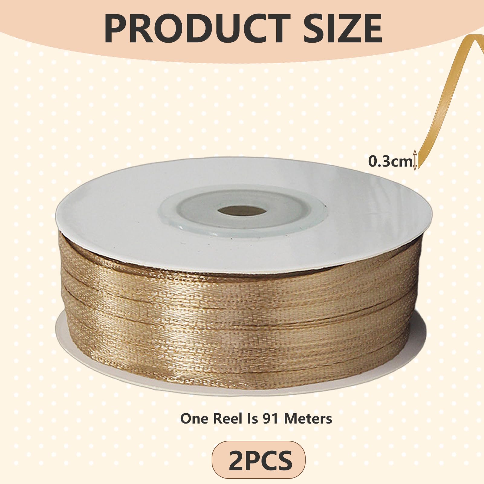 Nastro di raso da 182 m, nastro regalo color oro champagne, nastro regalo color oro champagne, nastro di raso da 3 mm, nastro per fiocco da sposa, nastri in poliestere