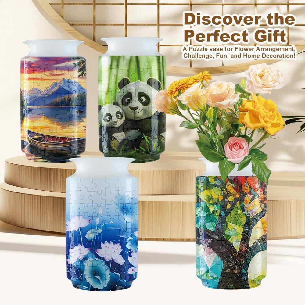 3D Puzzle Vase Unique Flower Vase for Adults Made by 162 Crved Plastic Puzzle, Relax Puzzles for Adults, DIY Jigsaw Creative Gift for Parents & Housewarming