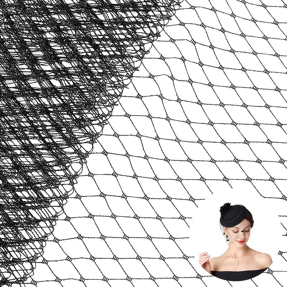 FINGERINSPIRE 2.2Yards Veil Netting Fabrics - 10Inch/25cm Wide Black Rhombus Birdcage Veil Netting Hat Decoration for Women Girls and Bride's