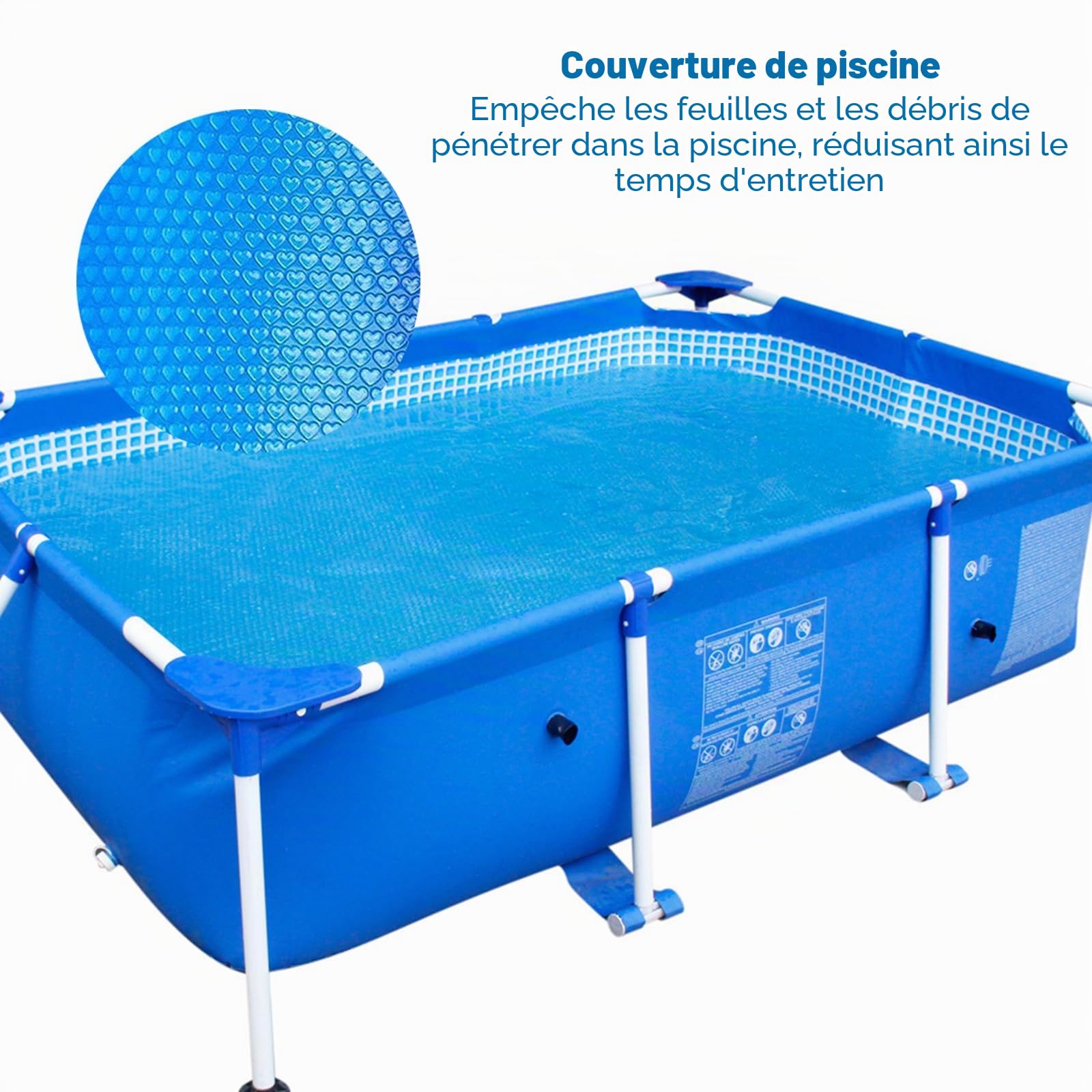 Bâche de protection ronde pour piscine, bâche solaire à bulles, film isolant de piscine, épais et durable, résistant à la poussière et aux feuilles, découpable (bleu, 300 x 200 cm)