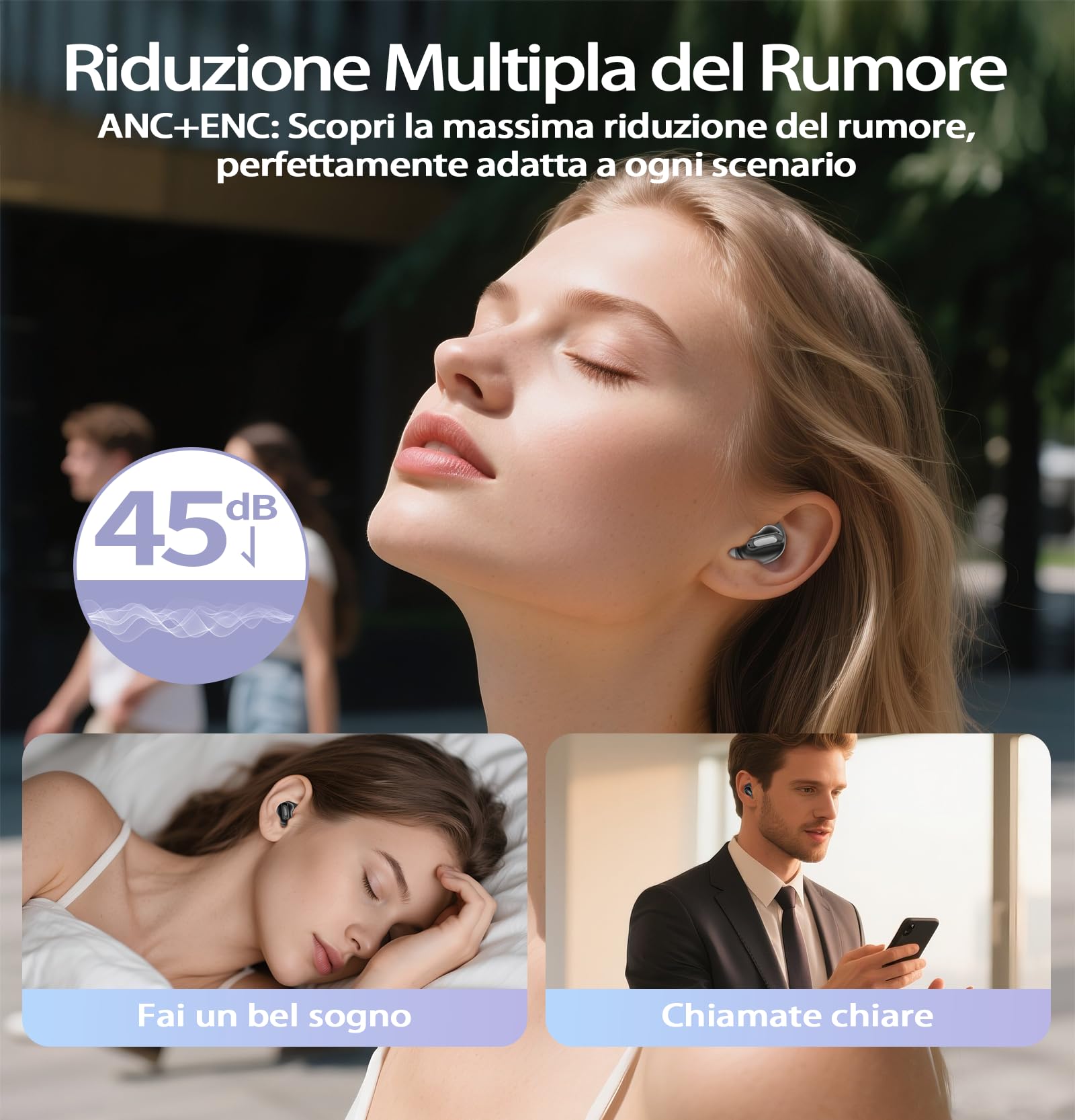 Cuffie per Dormire, Cuffie Bluetooth 5.4, audio stereo con bassi profondi, Riduzione del rumore ANC/ENC, 48 Ore Auricolari In Ear con Modalità di Sospensione, touch control, IPX7 Impermeabile, Nero